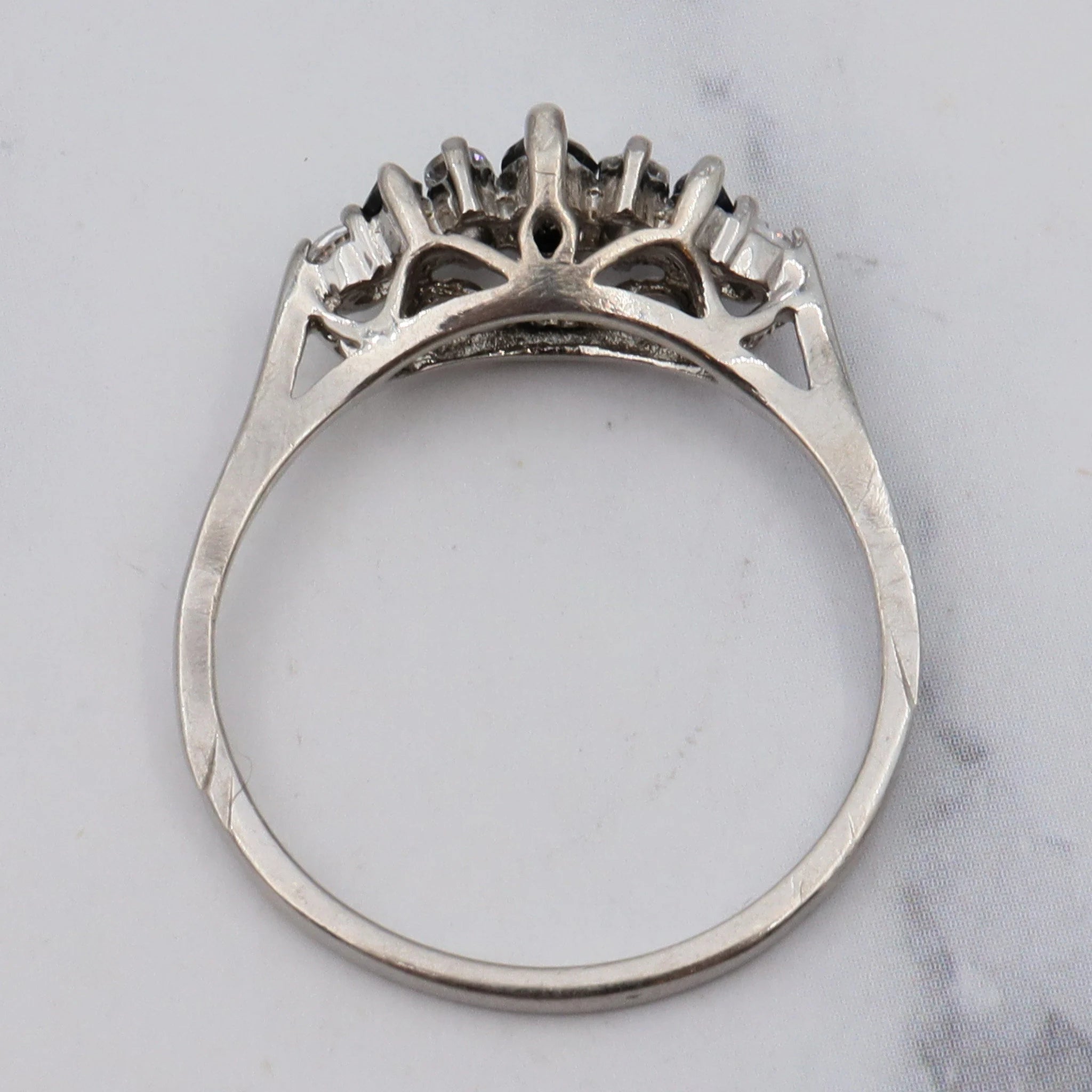 Vintage sterling, cubic zirconia & raw sapphire ring, sz 8.25